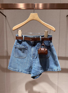 2025夏季新款休闲百搭高腰腰带+腰包水洗阔腿牛仔短裤女R121503C