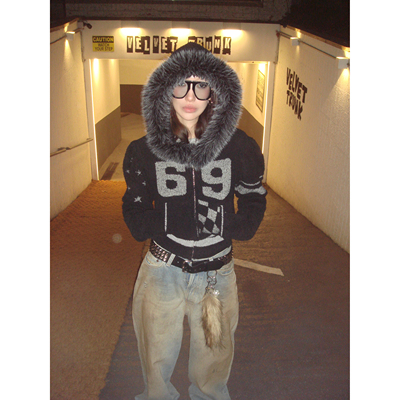 FOURFORTY 69 FAUX FUR COLLAR SWEATER HOODIE 奶fufu皮草领毛衣