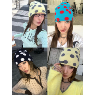 FOURFORTY CHERRY DOTS BEANIE 樱桃波点提花毛线护耳帽