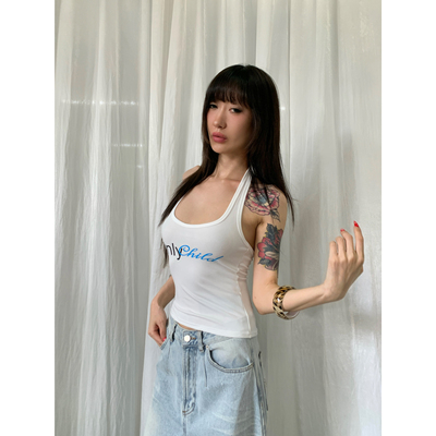 吓死香蕉印花挂脖吊带背心