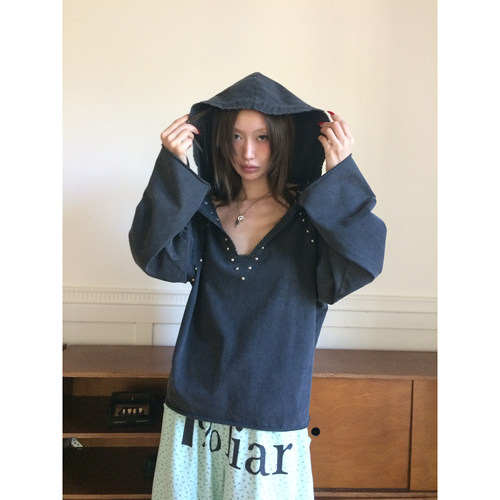 FOURFORTY “M”WASHED HOODIE 帅帅的性感铆钉水洗铆钉卫衣