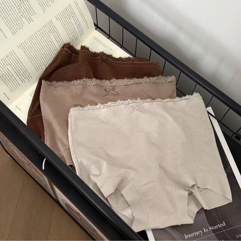 心动法式6909力推复古高级感蕾丝包臀磨毛秋冬平角中腰内裤四角裤