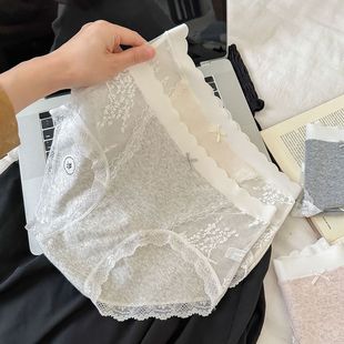 女0染色0甲醛网纱拼接包臀中腰三角裤 5225 7A抑菌纯棉蕾丝内裤