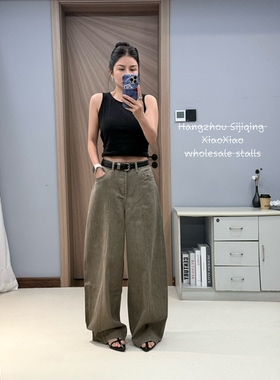 T&S6226-1春季2026新品休闲纯棉无弹美式蓝色阔腿弯刀牛仔裤长裤B