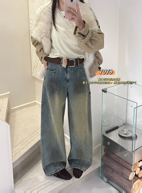 JEANS 7079 冬季复合绒2025新款高腰宽松无弹美式弯刀裤牛仔裤女B