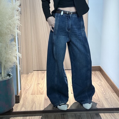 JEANS 7590 冬季复合绒2025新款高腰宽松无弹美式弯刀裤牛仔裤女M