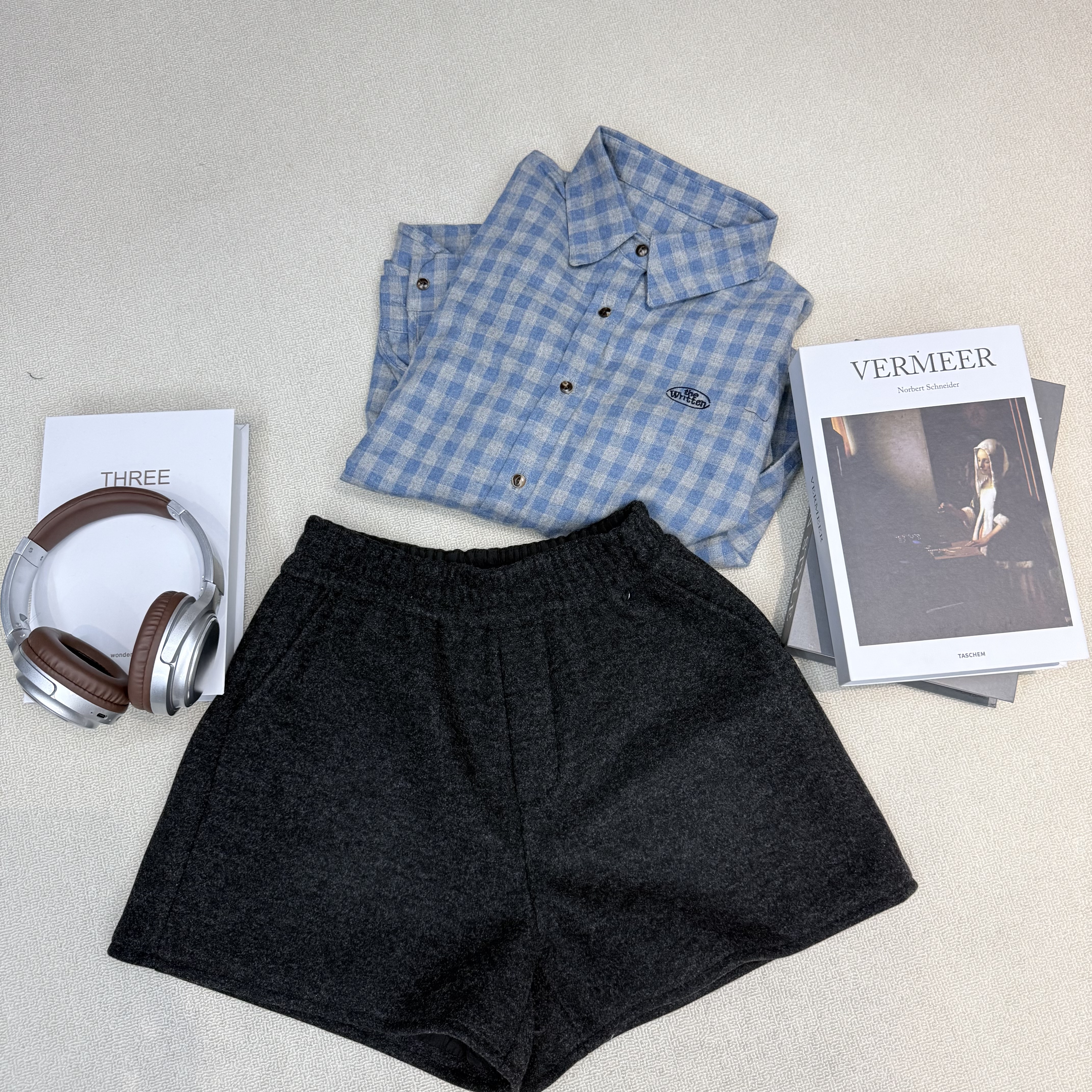 韩系 6010冬季2025加厚松紧腰尼料抽绳休闲短裤新款阔腿裤靴裤女B