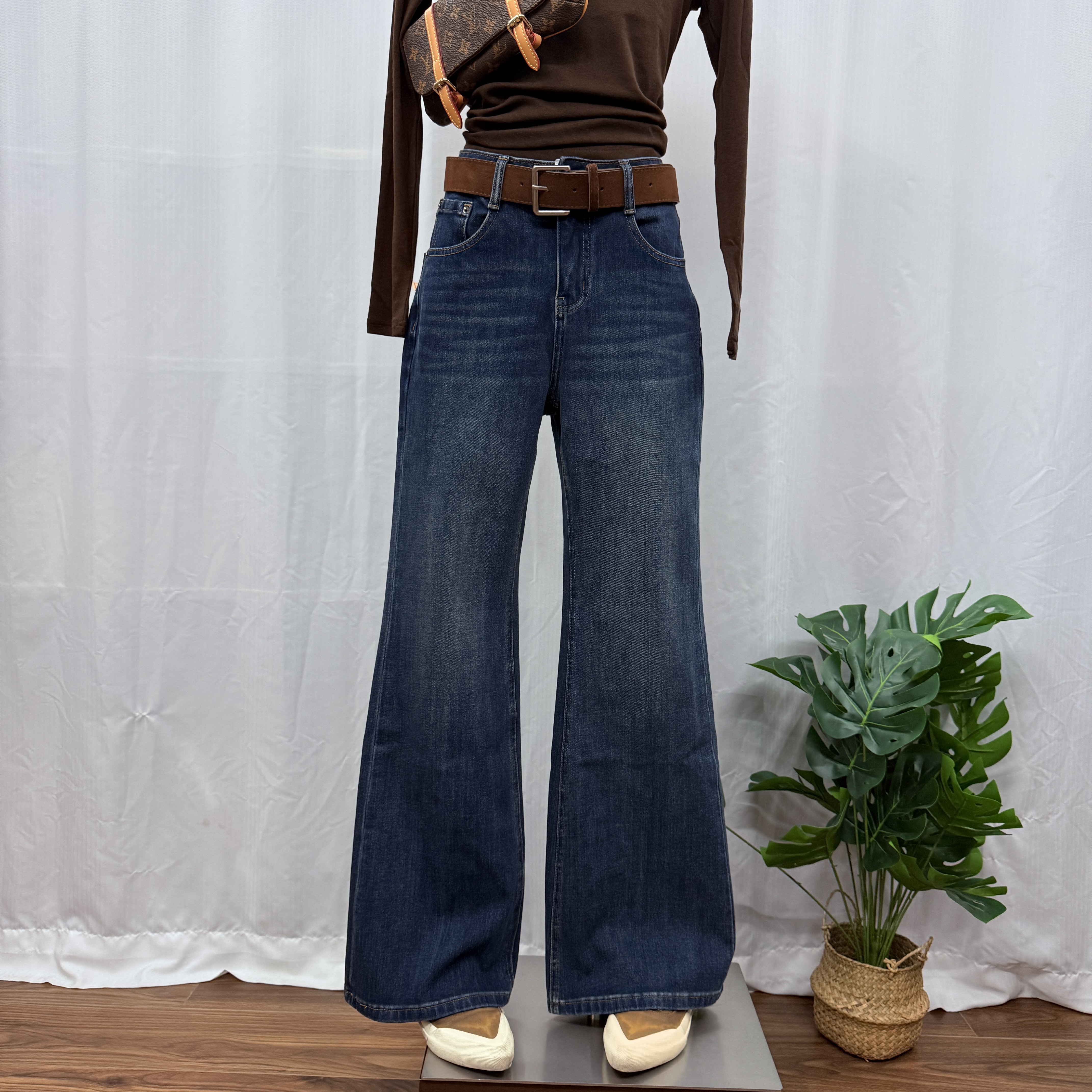JEANS 028 秋季2025新品高腰四面弹蓝色修身百搭微喇牛仔长裤女H