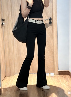 JEANS 8129-2 春季2026新款高腰四面弹美式修身黑色喇叭牛仔裤女A