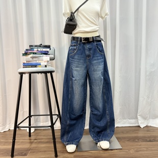 配腰带无弹弯刀牛仔长 牛仔裤 特价 欧洲站9909高品质立体压线阔腿裤