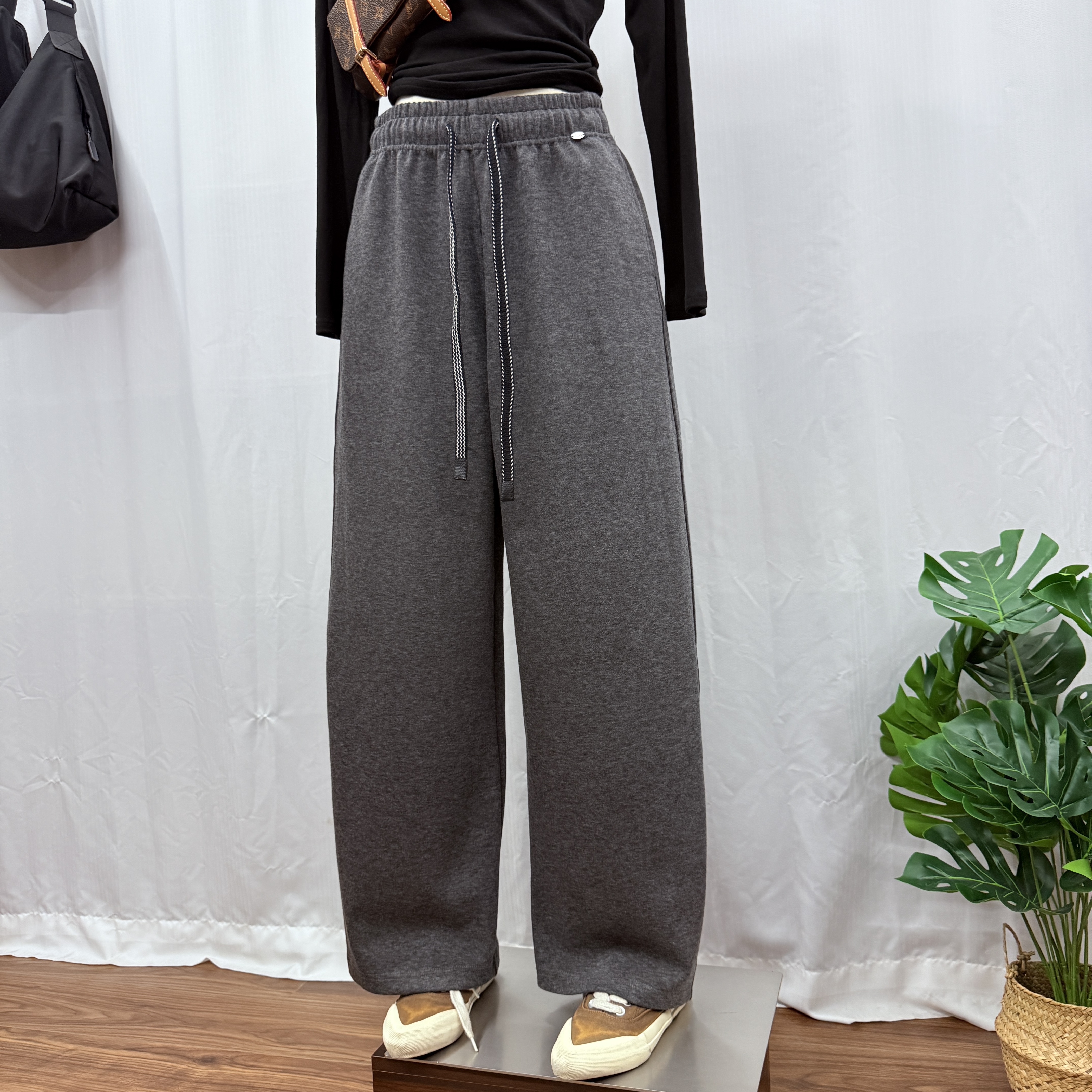 DY1982-1秋冬2025新款加厚休闲裤女2025高腰抽绳弹力显瘦女裤子WS