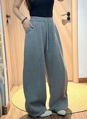 DY2133 冬季2025抽绳拼接松紧腰宽松高级感加绒阔腿弯刀休闲裤女M