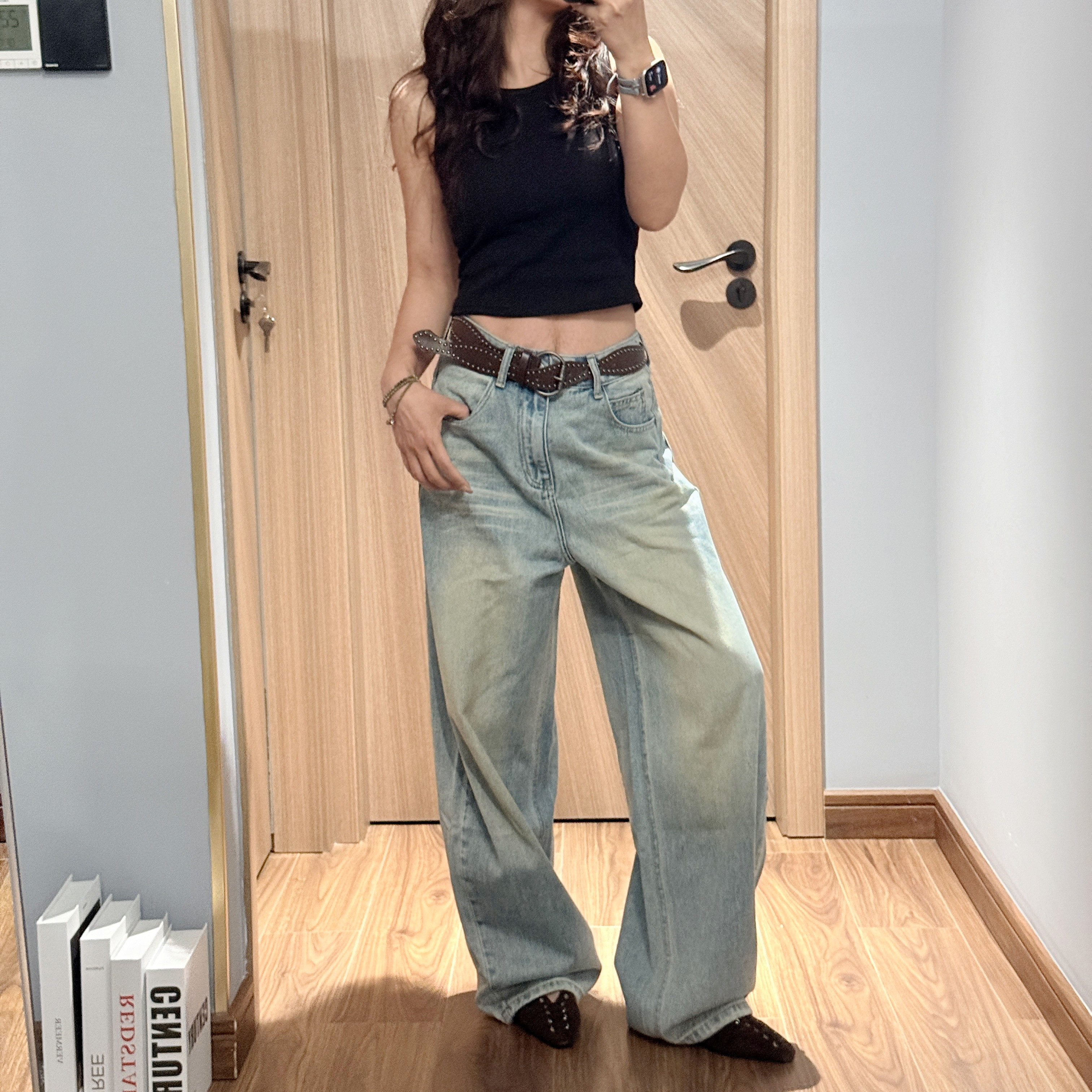 JEANS D977 春季2026新款高腰宽松作旧无弹破洞美式弯刀牛仔长裤B,女装/女士精品,牛仔裤,淘宝优惠券,粉丝福利购,淘宝优惠卷