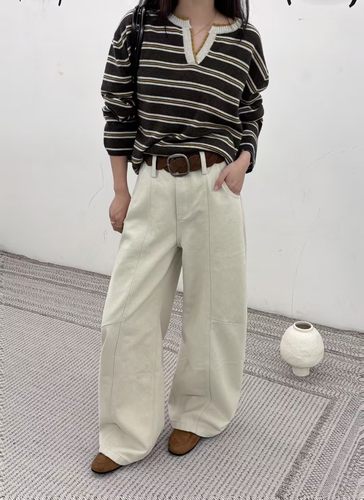 T&S 6981 冬季磨毛新品时尚腰带弯刀工装休闲裤高腰宽松阔腿裤 HB