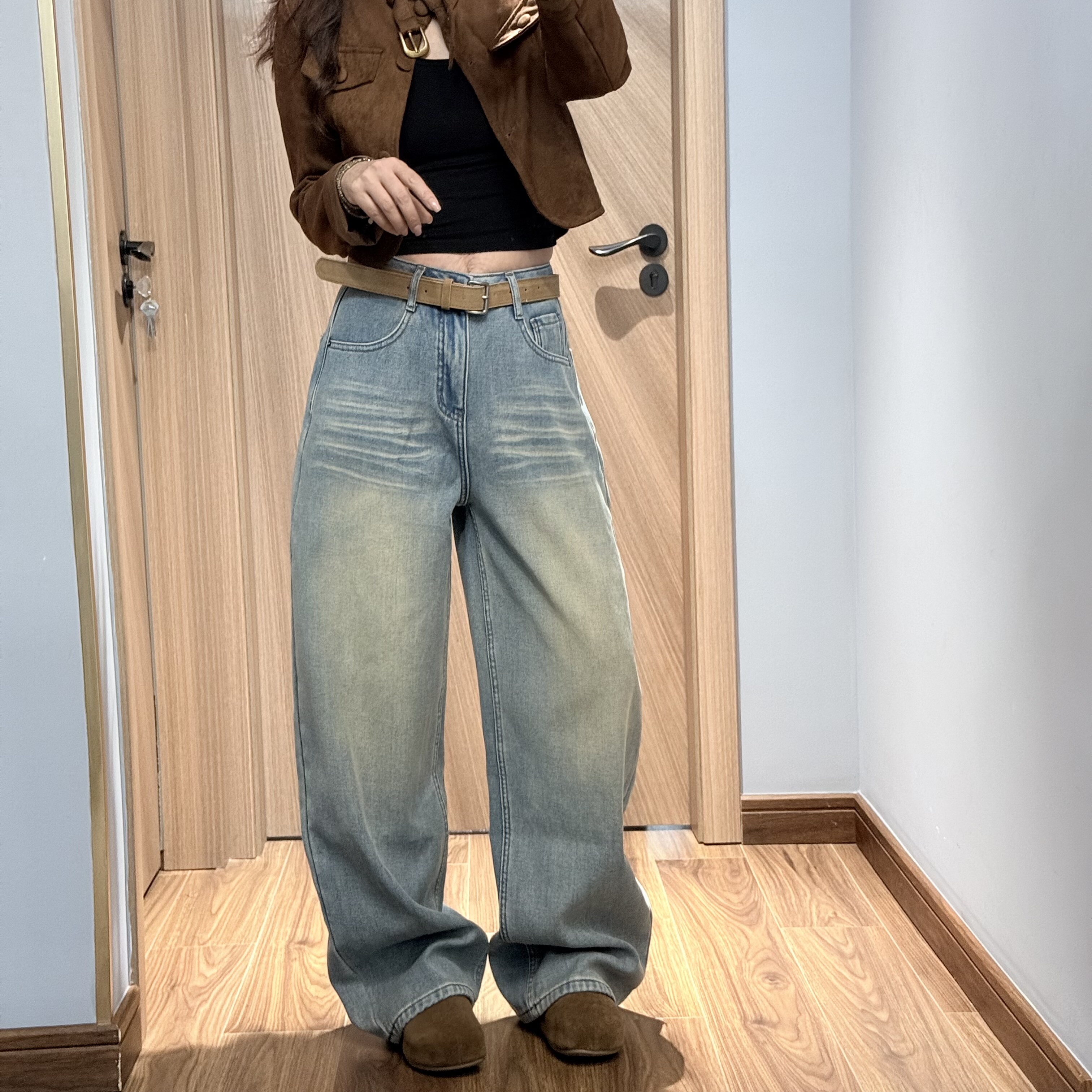 JEANS 8323 冬季复合厚绒2025新款高腰宽松无弹美式弯刀牛仔裤女A,女装/女士精品,牛仔裤,淘宝优惠券,粉丝福利购,淘宝优惠卷