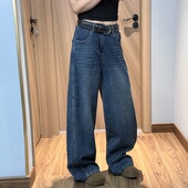 牛仔裤 T＆S 女B 美式 烫钻无弹蓝色阔腿裤 7082冬季 加绒加厚2025新品