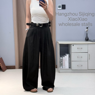休闲长裤 春夏高腰配腰带减龄百搭纯色弯刀宽松阔腿裤 女SM 2386