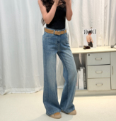 6120春季 新款 2026直筒喇叭裤 JEANS 女高腰弹力宽松拖地微喇叭裤