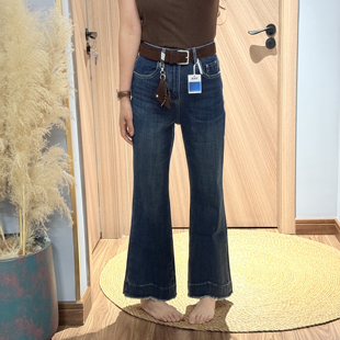 高腰四面弹直筒喇叭牛仔九分裤 欧货 2025新款 磨毛 Y254小个子冬季
