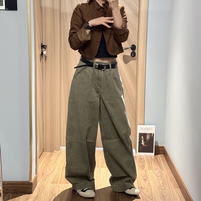 T&S6226春季2026新品酷帅休闲无弹美式蓝色阔腿弯刀牛仔裤长裤女H