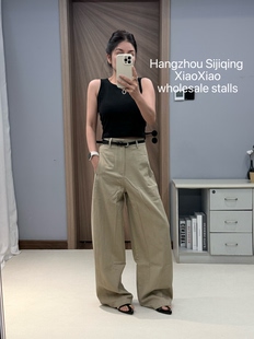 女S 高腰减龄立挺百搭纯色弯刀宽松阔腿休闲拖地裤 DY2628 春夏新款