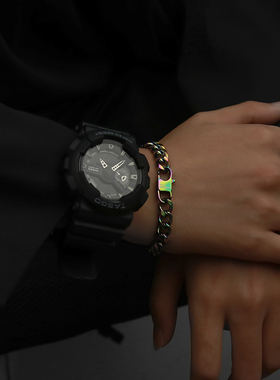 古巴淬火炫彩男士手镯钛钢男生