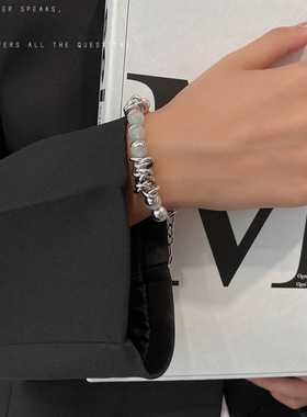 猫眼石打结手链钛钢不掉色小众个性配饰冷淡风粗款拼接酷潮手饰品