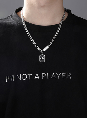 好运铭牌吊坠项链黑色B字母牌