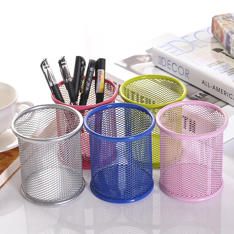 韩国创意文具 桌面笔筒时尚圆铁制网状喷塑防锈笔筒 桌面收纳筒属于什么档次？