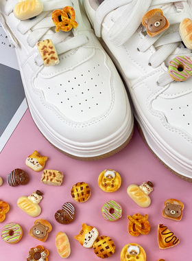 可爱卡通甜甜圈早餐面包片仿真食玩鞋带扣可拆卸儿童鞋花diy配件