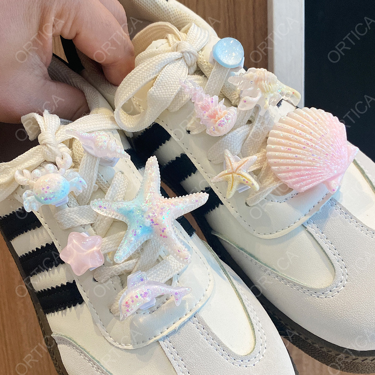 ins可爱少女心闪粉亮片海洋主题鞋带扣可拆卸diy甜美鞋花装饰配件