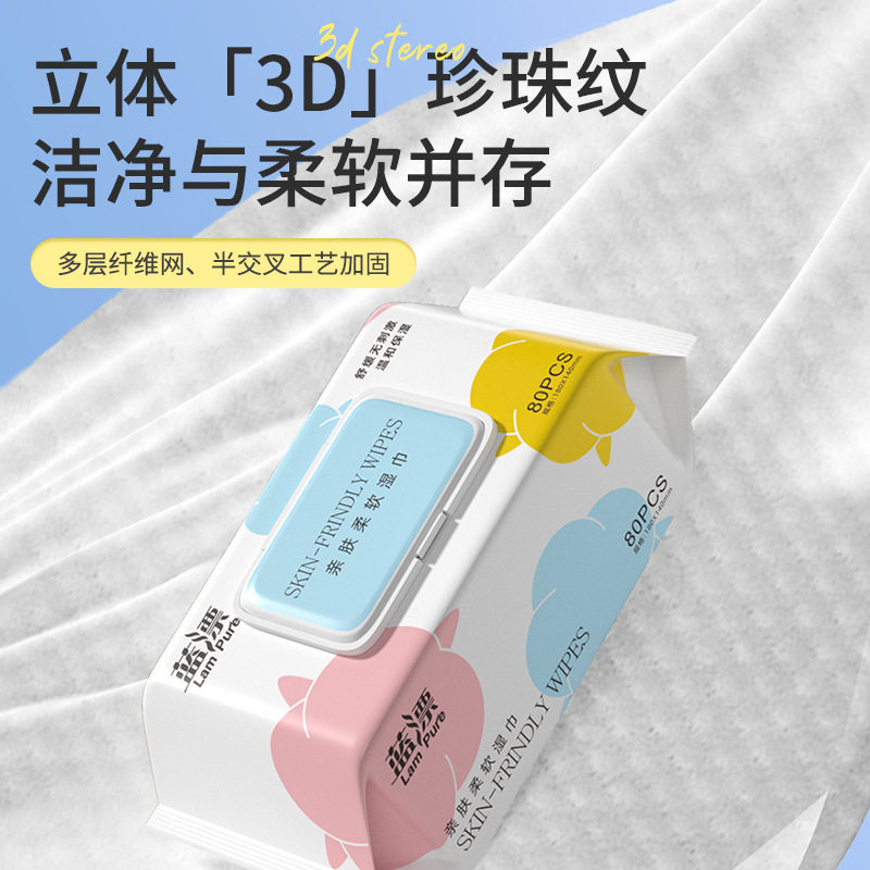 蓝漂工厂厂家家用宝宝儿童大包加厚清洁湿纸巾80抽湿巾可