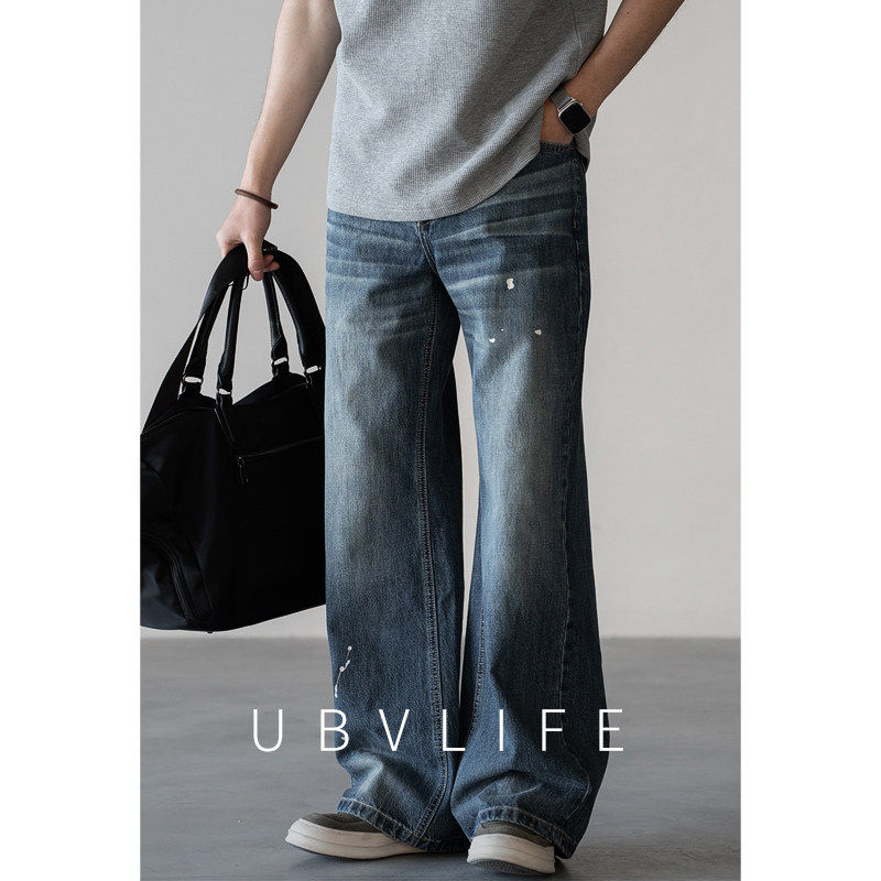 美式风经典蓝宽松灰牛仔裤男士2026年春季新款简约垂感直筒休闲裤