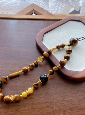 天然虎眼石蜜蜡黑曜石车挂包挂美拉德秋冬配饰挂件