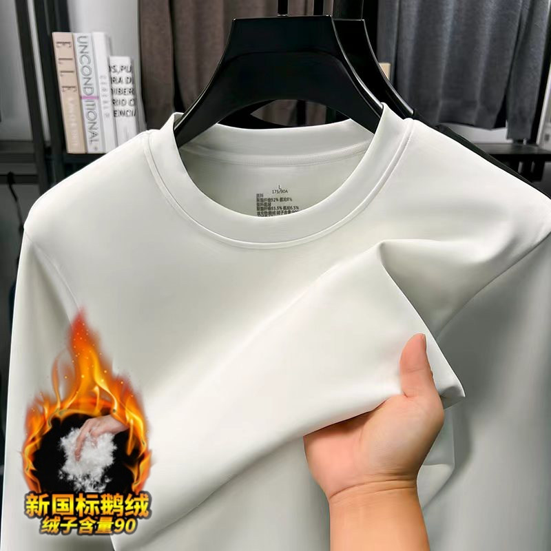 秋冬男士长袖t恤2025圆领休闲上衣打底衫天鹅绒套头男女通用卫衣