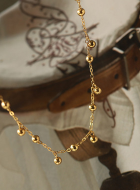 XL613 手工小金珠金豆球球小巧蕾丝项链锁骨短链 雨点钛钢镀18K金