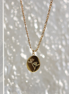 植物花朵手绘线条钛钢镀金锁骨链