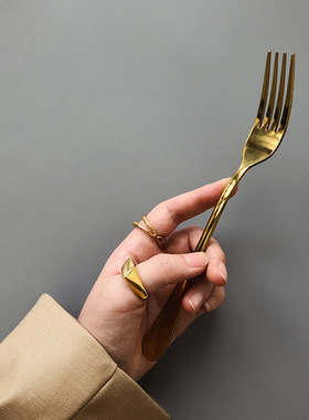 欧美风几何线条钛钢镀金戒指