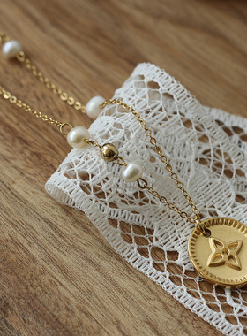 立体花朵手工钛钢18K金淡水珍珠