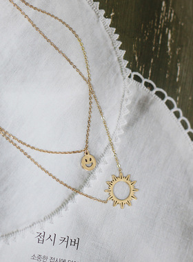 向日葵表情包双层叠戴钛钢锁骨链