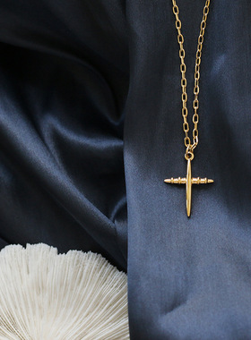 欧美十字架中长款钛钢18K金项链