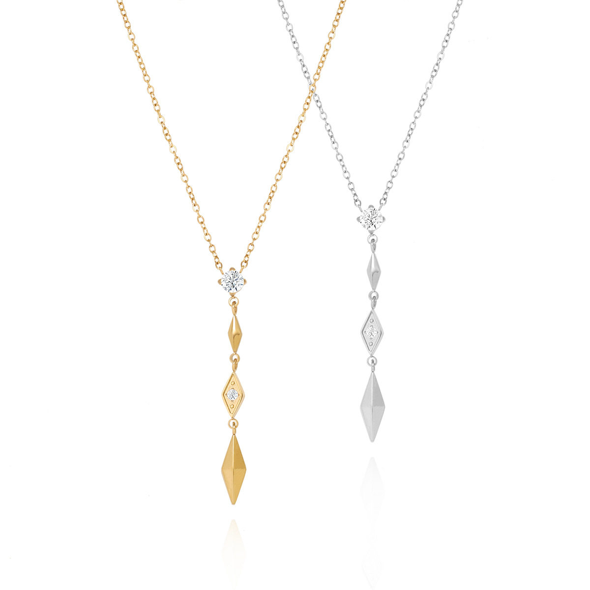 XL676 鲸雨饰品 轻奢小众优雅宝石坠菱形锆石Y形项链锁骨链 钛钢