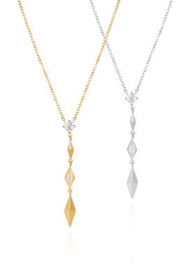 XL676 鲸雨饰品 轻奢小众优雅宝石坠菱形锆石Y形项链锁骨链 钛钢