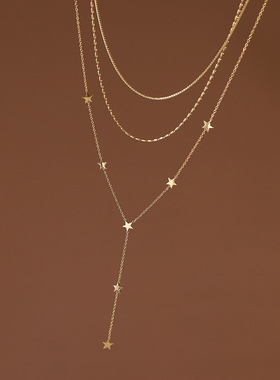 XL590 欧美流行波西米亚星星个性锁骨链 流苏满天星Y形钛钢饰品
