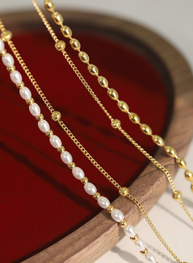 XL600 机械姬 拼接珍珠项链米珠秋冬新款仿珍珠首饰 钛钢镀18K金