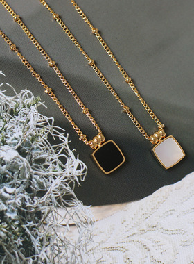 网红款方块白贝壳钛钢镀金项链