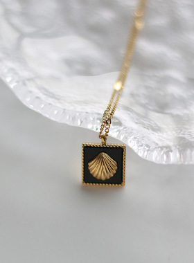 小方块贝壳海洋风直播钛钢锁骨链