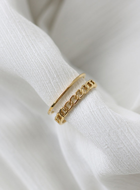 欧美双层戒指镂空线条钛钢18K金