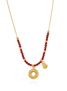 新年款2026福字中国风串珠葫芦喜庆红色项链锁骨链 钛钢镀金XL672