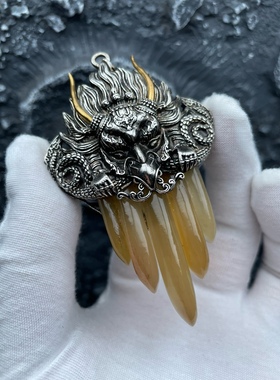 藏银摸金符寻龙诀12生肖八卦盘爪子挂件文玩配饰男士吊坠霸气十足